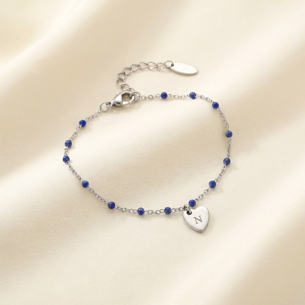 Bracelet initiale petit cœur gravé