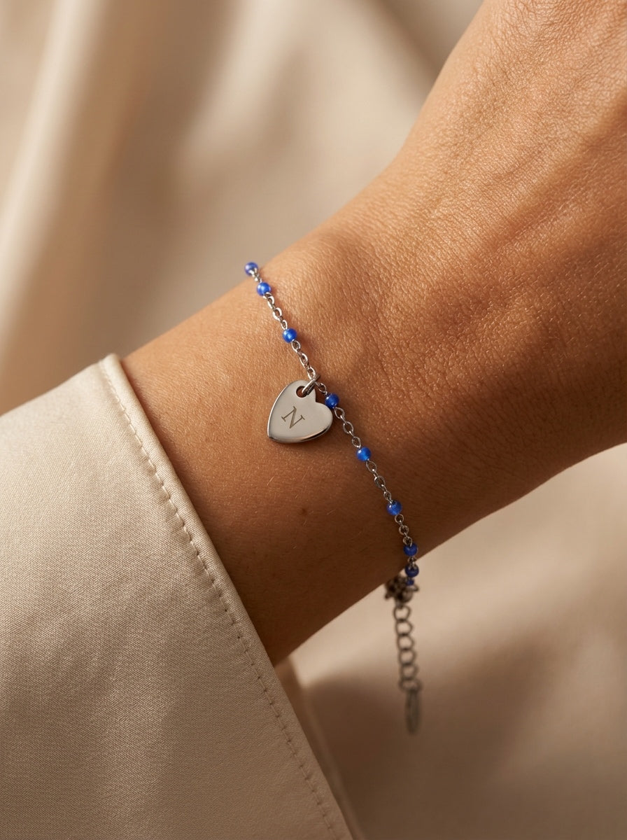 Bracelet initiale petit cœur gravé